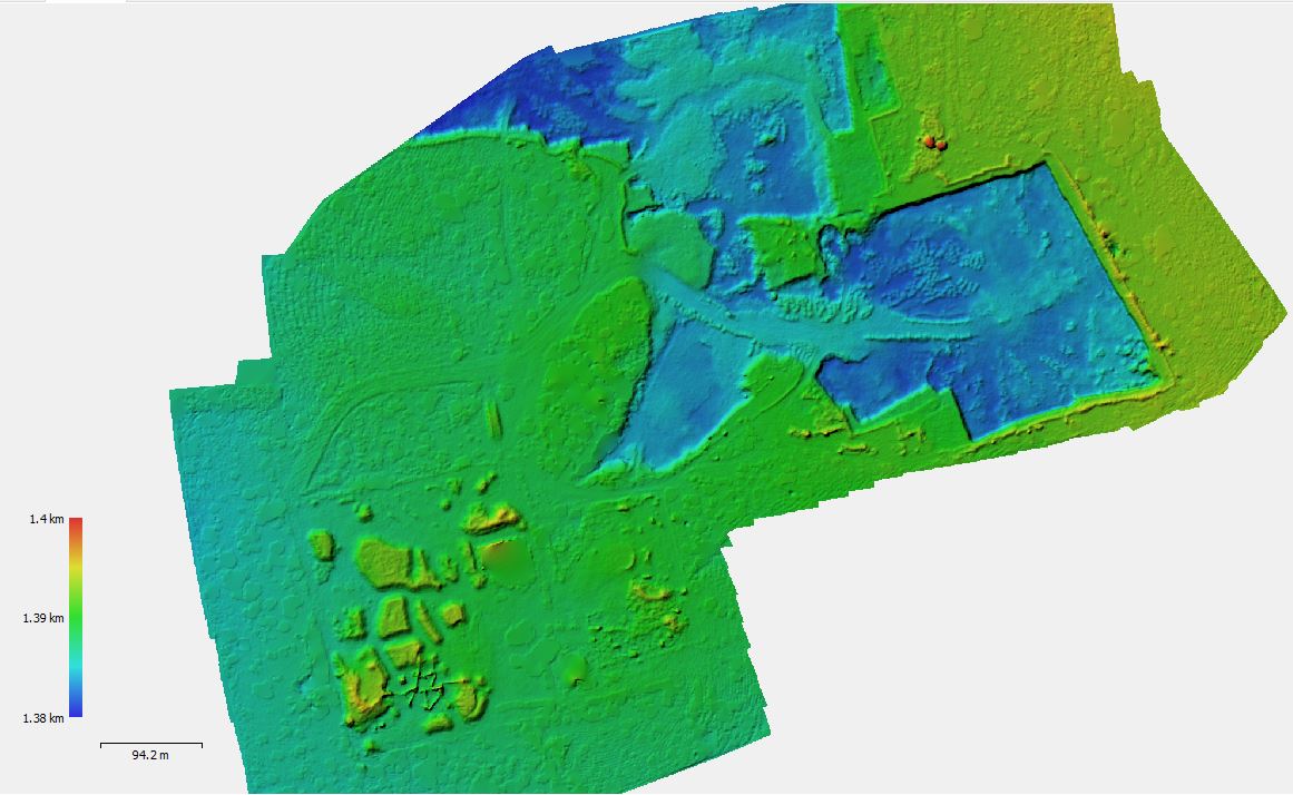 A colour-coded digital elevation model of a project area