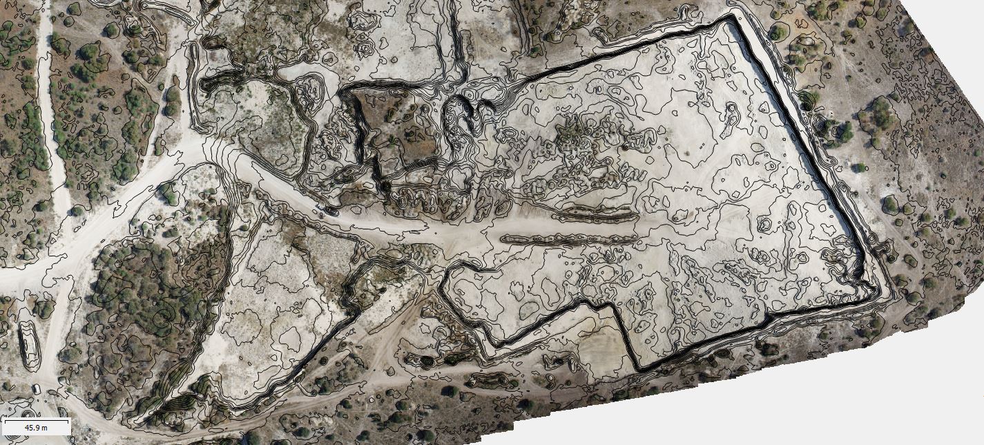 Survey contours drawn over a site image