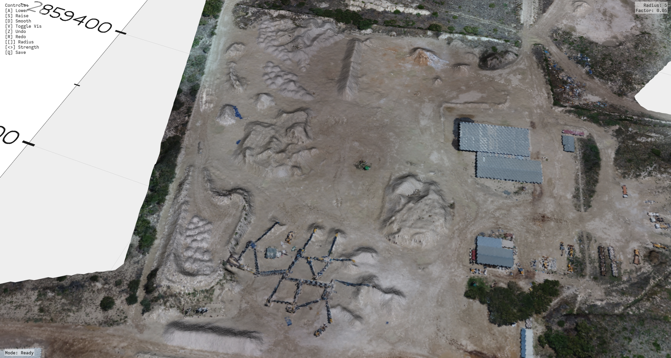 CloudCanvas displaying an orthophoto draped over a three-dimensional surveyed surface